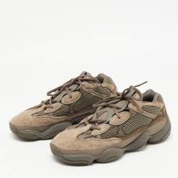 Pre Owned Yeezy x Adidas Brown/Olive Green Mesh and Suede 500 Clay Sneakers Size 431/3