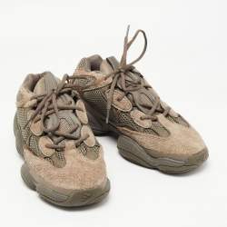 Pre Owned Yeezy x Adidas Brown/Olive Green Mesh and Suede 500 Clay Sneakers Size 431/3