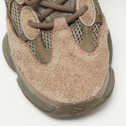Pre Owned Yeezy x Adidas Brown/Olive Green Mesh and Suede 500 Clay Sneakers Size 431/3