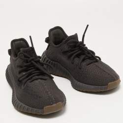 Pre Owned Yeezy x Adidas Black Knit Fabric Boost 350 V2 Cinder Sneakers Size 38
