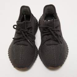 Pre Owned Yeezy x Adidas Black Knit Fabric Boost 350 V2 Cinder Sneakers Size 38