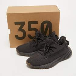 Pre Owned Yeezy x Adidas Black Knit Fabric Boost 350 V2 Cinder Sneakers Size 38