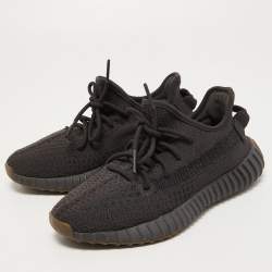 Pre Owned Yeezy x Adidas Black Knit Fabric Boost 350 V2 Cinder Sneakers Size 38
