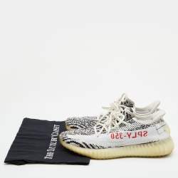 Pre Owned Yeezy x Adidas White/Black Knit Fabric Boost 350 V2 Zebra Low Top Sneakers Size 40 2/3