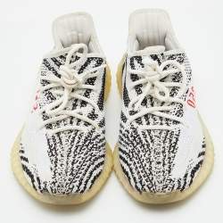 Pre Owned Yeezy x Adidas White/Black Knit Fabric Boost 350 V2 Zebra Low Top Sneakers Size 40 2/3