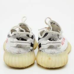 Pre Owned Yeezy x Adidas White/Black Knit Fabric Boost 350 V2 Zebra Low Top Sneakers Size 40 2/3