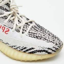 Pre Owned Yeezy x Adidas White/Black Knit Fabric Boost 350 V2 Zebra Low Top Sneakers Size 40 2/3