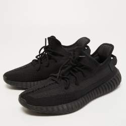 Pre Owned Yeezy x Adidas Black Knit Fabric Boost 350 V2 Onyx Sneakers Size 45 1/3