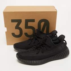 Pre Owned Yeezy x Adidas Black Knit Fabric Boost 350 V2 Onyx Sneakers Size 45 1/3