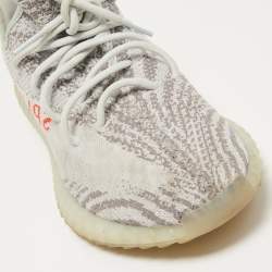 Pre Owned Yeezy x adidas Blue/Grey Knit Fabric Boost 350 V2 Sneakers Size 47 1/3