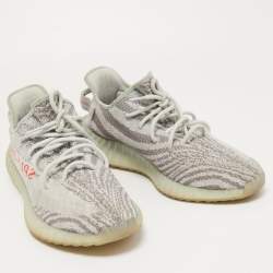 Pre Owned Yeezy x adidas Blue/Grey Knit Fabric Boost 350 V2 Sneakers Size 47 1/3
