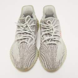 Pre Owned Yeezy x adidas Blue/Grey Knit Fabric Boost 350 V2 Sneakers Size 47 1/3