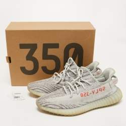 Pre Owned Yeezy x adidas Blue/Grey Knit Fabric Boost 350 V2 Sneakers Size 47 1/3