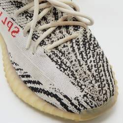 Pre Owned Yeezy x Adiddas White/Black Knit Fabric Boost 350 V2 Zebra Sneakers Size 42