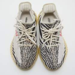 Pre Owned Yeezy x Adiddas White/Black Knit Fabric Boost 350 V2 Zebra Sneakers Size 42