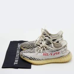 Pre Owned Yeezy x Adiddas White/Black Knit Fabric Boost 350 V2 Zebra Sneakers Size 42