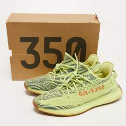 Pre Owned Yeezy x adiddas Yellow Knit Fabric Boost 350 V2 Semi Frozen Sneakers Size 48