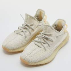 Pre Owned Yeezy x Adidas Cream Knit Fabric Boost 350 V2 Light Sneakers Size 41 1/3