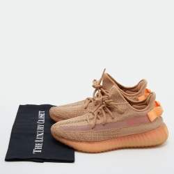 Pre Owned Yeezy x Adidas Orange Knit Fabric Boost 350 V2 Clay Sneakers Size 40 2/3