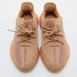 Pre Owned Yeezy x Adidas Orange Knit Fabric Boost 350 V2 Clay Sneakers Size 40 2/3