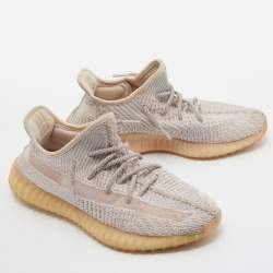 Pre Owned Yeezy x Adidas Pink/Grey Knit Fabric Boost 350 V2 Synth Non-Reflective Sneakers Size 41 1/3