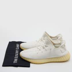 Pre Owned Yeezy x Adidas White Knit Fabric Boost 350 V2 Triple White Sneakers Size 43 1/3