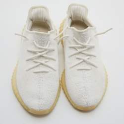 Pre Owned Yeezy x Adidas White Knit Fabric Boost 350 V2 Triple White Sneakers Size 43 1/3