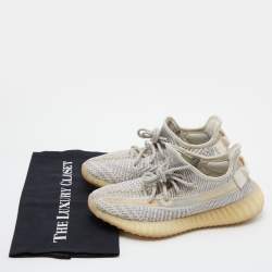 Pre Owned Yeezy x adidas White/Grey Knit Fabric Boost 350 V2 Static Reflective Sneakers Size 38