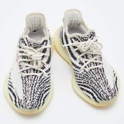 Yeezy x Adidas White/Black Knit Fabric Boost 350 V2 Zebra Low Top Sneakers Size 39 1/3