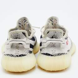 Yeezy x Adidas White/Black Knit Fabric Boost 350 V2 Zebra Low Top Sneakers Size 39 1/3