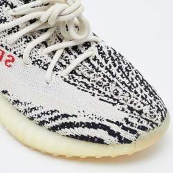 Yeezy x Adidas White/Black Knit Fabric Boost 350 V2 Zebra Low Top Sneakers Size 39 1/3