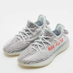 Pre Owned Yeezy x Adidas Light Blue Cotton Knit Boost 350 V2 Blue Tint Sneakers Size 41 1/3