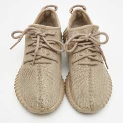 Pre Owned Yeezy x Adidas Beige Knit Fabric Boost 350 V2 Oxford Tan Sneakers Size 39 1/3
