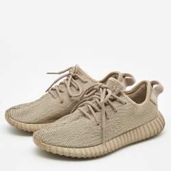 Pre Owned Yeezy x Adidas Beige Knit Fabric Boost 350 V2 Oxford Tan Sneakers Size 39 1/3