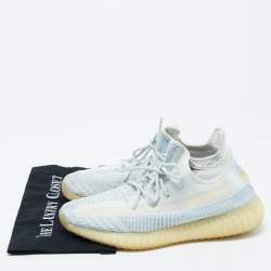 Pre Owned Yeezy x Adidas White/Blue Knit Fabric Boost 350 V2 Static Non Reflective Sneakers Size 46