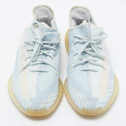 Pre Owned Yeezy x Adidas White/Blue Knit Fabric Boost 350 V2 Static Non Reflective Sneakers Size 46