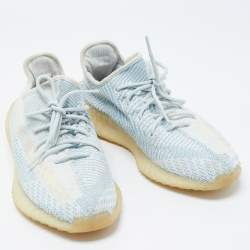 Pre Owned Yeezy x Adidas White/Blue Knit Fabric Boost 350 V2 Static Non Reflective Sneakers Size 46