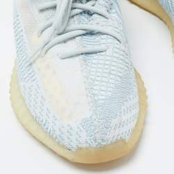 Pre Owned Yeezy x Adidas White/Blue Knit Fabric Boost 350 V2 Static Non Reflective Sneakers Size 46