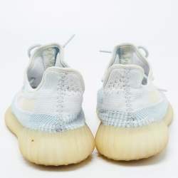 Pre Owned Yeezy x Adidas White/Blue Knit Fabric Boost 350 V2 Static Non Reflective Sneakers Size 46