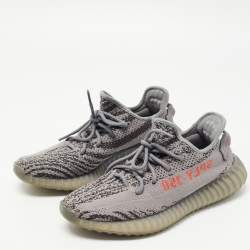 Pre Owned Yeezy x Adidas Grey Knit Fabric Boost 350 V2 Beluga Sneakers Size 40 2/3