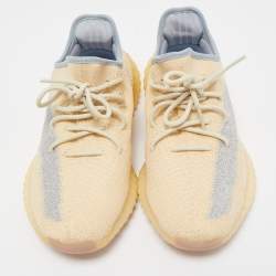 Pre Owned Yeezy x Adidas Light Yellow/Blue Knit Fabric Boost 350 V2 Linen Sneakers Size 44 2/3