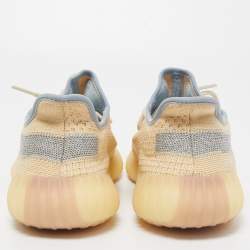 Pre Owned Yeezy x Adidas Light Yellow/Blue Knit Fabric Boost 350 V2 Linen Sneakers Size 44 2/3