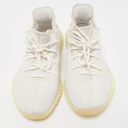Pre Owned Yeezy x Adidas White Knit Fabric Boost 350 V2 Triple White Sneakers Size 44 2/3 