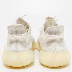 Pre Owned Yeezy x Adidas White Knit Fabric Boost 350 V2 Triple White Sneakers Size 44 2/3 