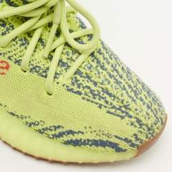Pre Owned Yeezy x Adidas Neon Yellow Knit Fabric Boost 350 V2 Semi Frozen Yellow Sneakers Size 38