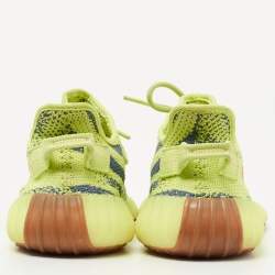 Pre Owned Yeezy x Adidas Neon Yellow Knit Fabric Boost 350 V2 Semi Frozen Yellow Sneakers Size 38