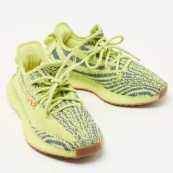 Pre Owned Yeezy x Adidas Neon Yellow Knit Fabric Boost 350 V2 Semi Frozen Yellow Sneakers Size 38