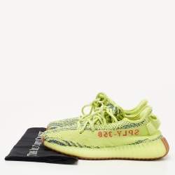 Pre Owned Yeezy x Adidas Neon Yellow Knit Fabric Boost 350 V2 Semi Frozen Yellow Sneakers Size 38