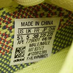 Pre Owned Yeezy x Adidas Neon Yellow Knit Fabric Boost 350 V2 Semi Frozen Yellow Sneakers Size 38