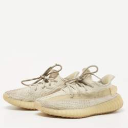 Pre Owned Yeezy x Adidas White Knit Fabric Boost 350 V2 Light Sneakers Size 37 1/3